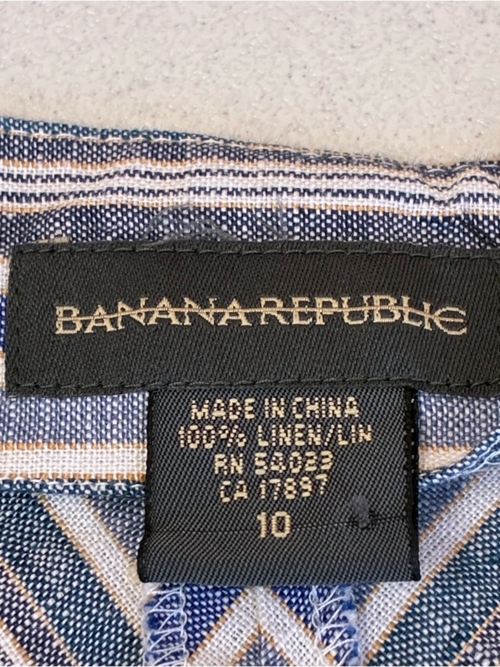 Banana Republic Linen Skirt Womens 10 Side Zip Blue White Tan Diagonal Stripes - Picture 2 of 7